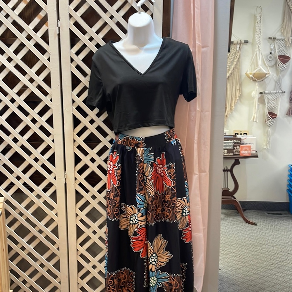 Super cute black crop top with wide legged pants
